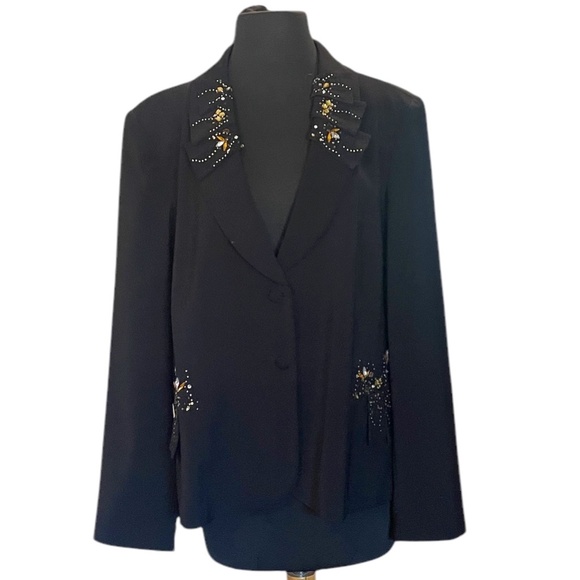 MOSHITA COUTURE Women's Beaded Embellished Black Suit Blazer—SZ.20 - Picture 2 of 9